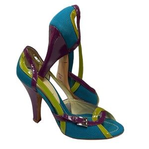 Prada Tri-Tone Peep-Toe Heels